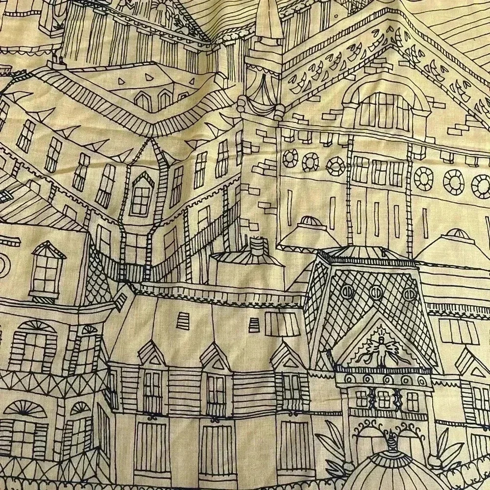 [42*72”]Galeries Lafayette City Scene Modal Scarf-  Fringed trim - Picture 5 of 5